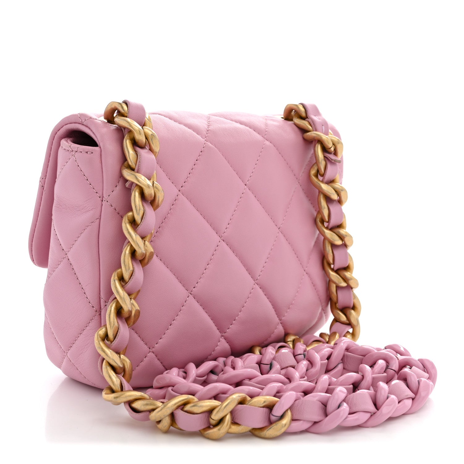 Chanel Lambskin Quilted Mini Lacquered Chain Flap Pink 3 of 10