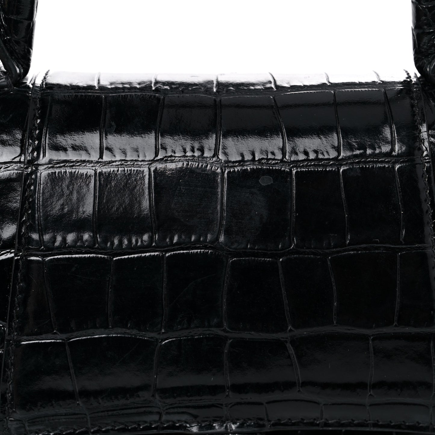Shiny Calfskin Crocodile Embossed Small Hourglass Top Handle Bag Black