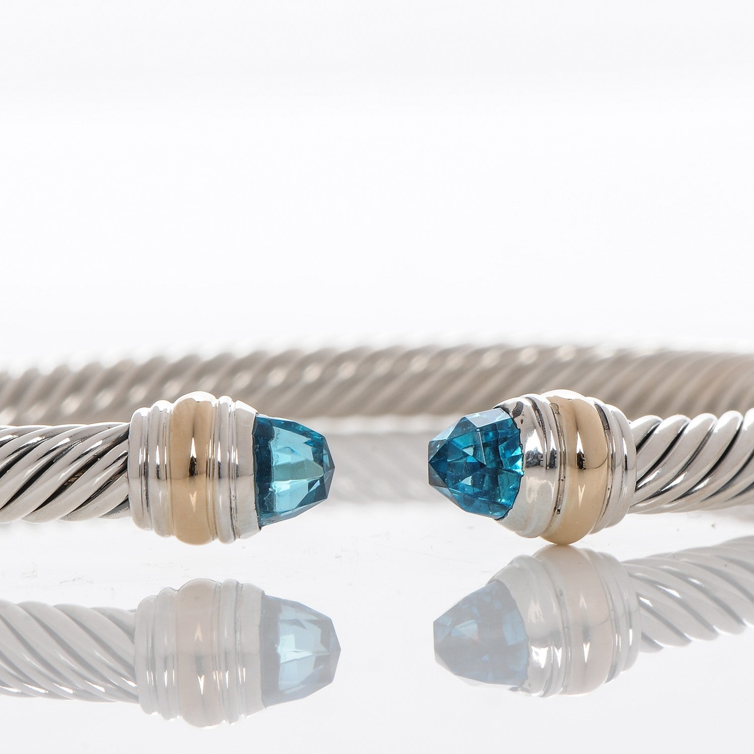 David Yurman Sterling Silver 14K Yellow Gold Blue Topaz 5mm Cable Classics Bracelet 4 of 5