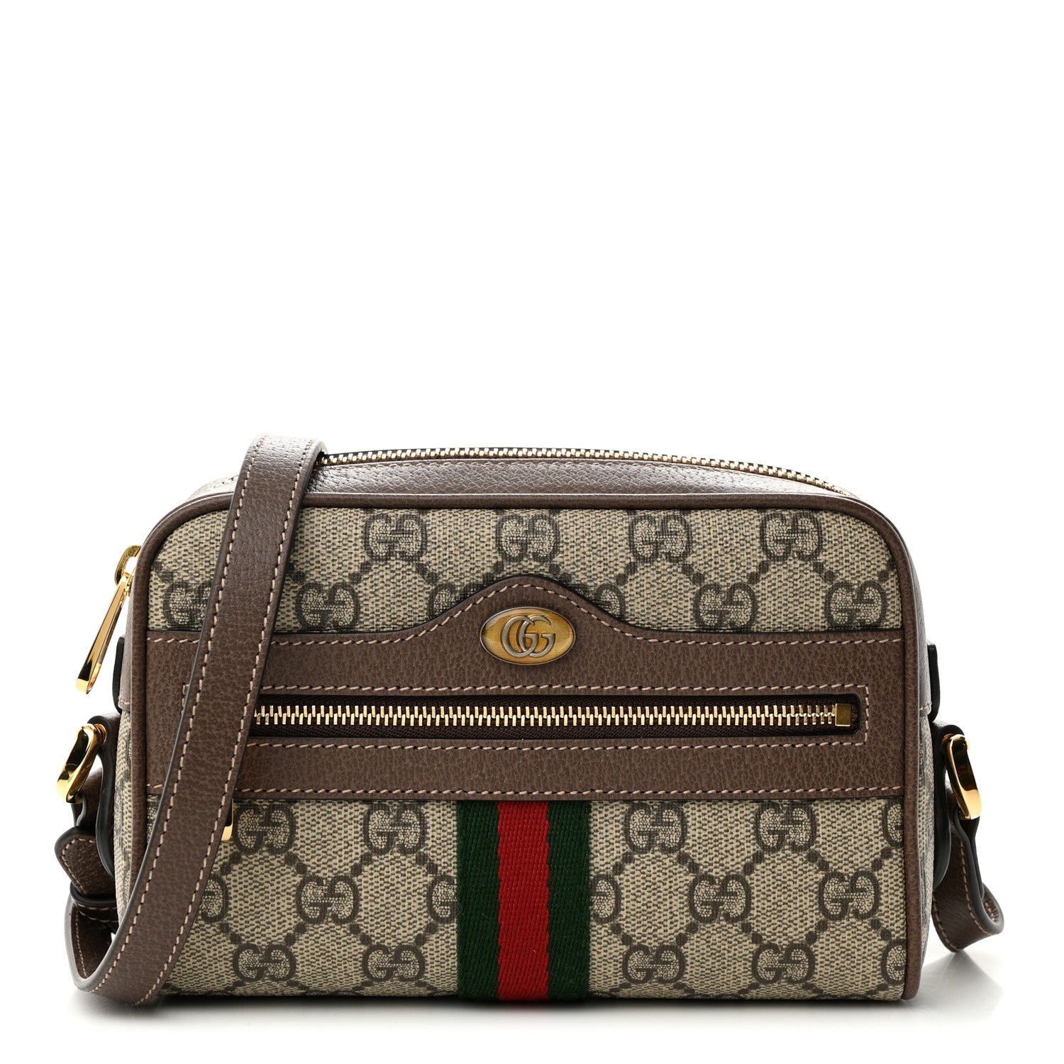 Gucci GG Supreme Monogram Web Mini Ophidia Shoulder Bag Brown 1 of 11
