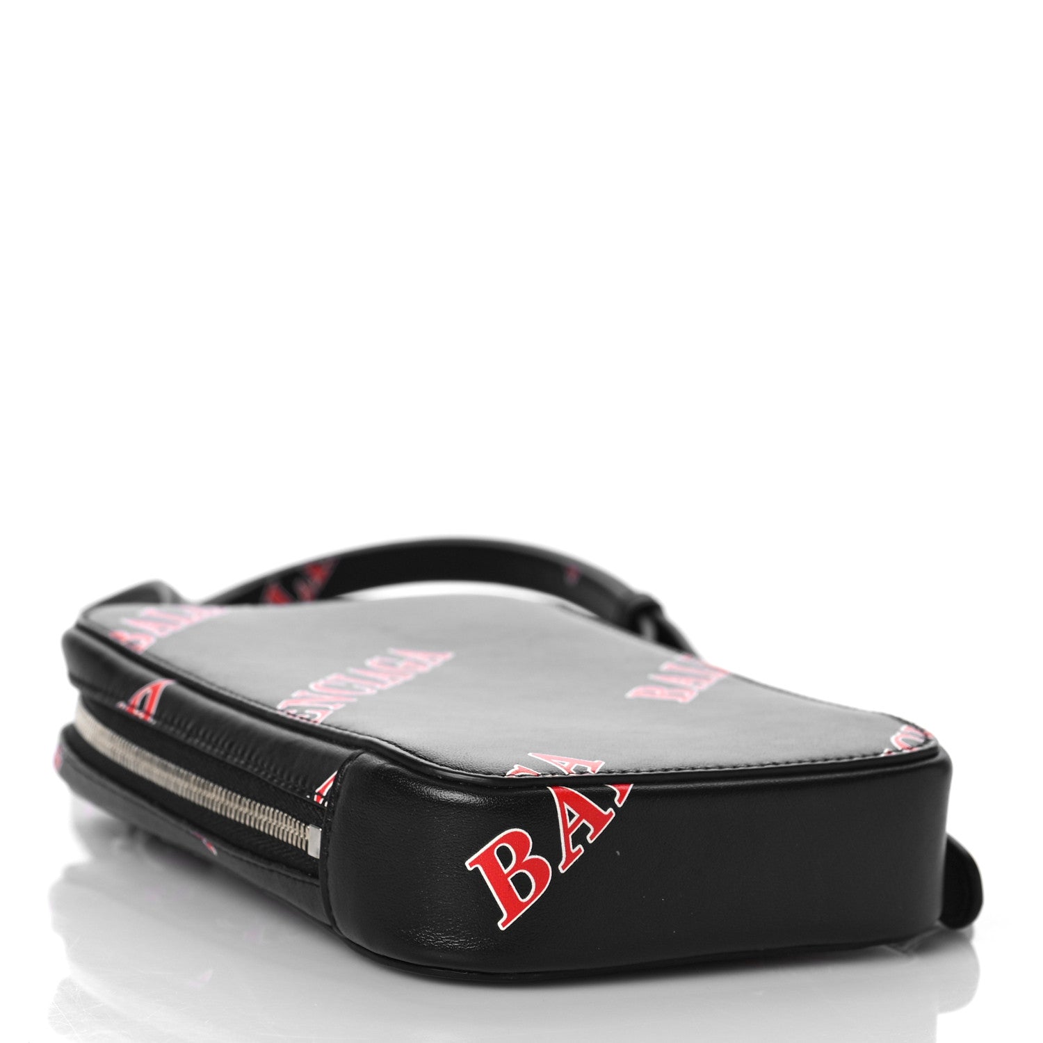 Balenciaga Calfskin Logo Print Cash Phone Holder Bag Black Red 4 of 9