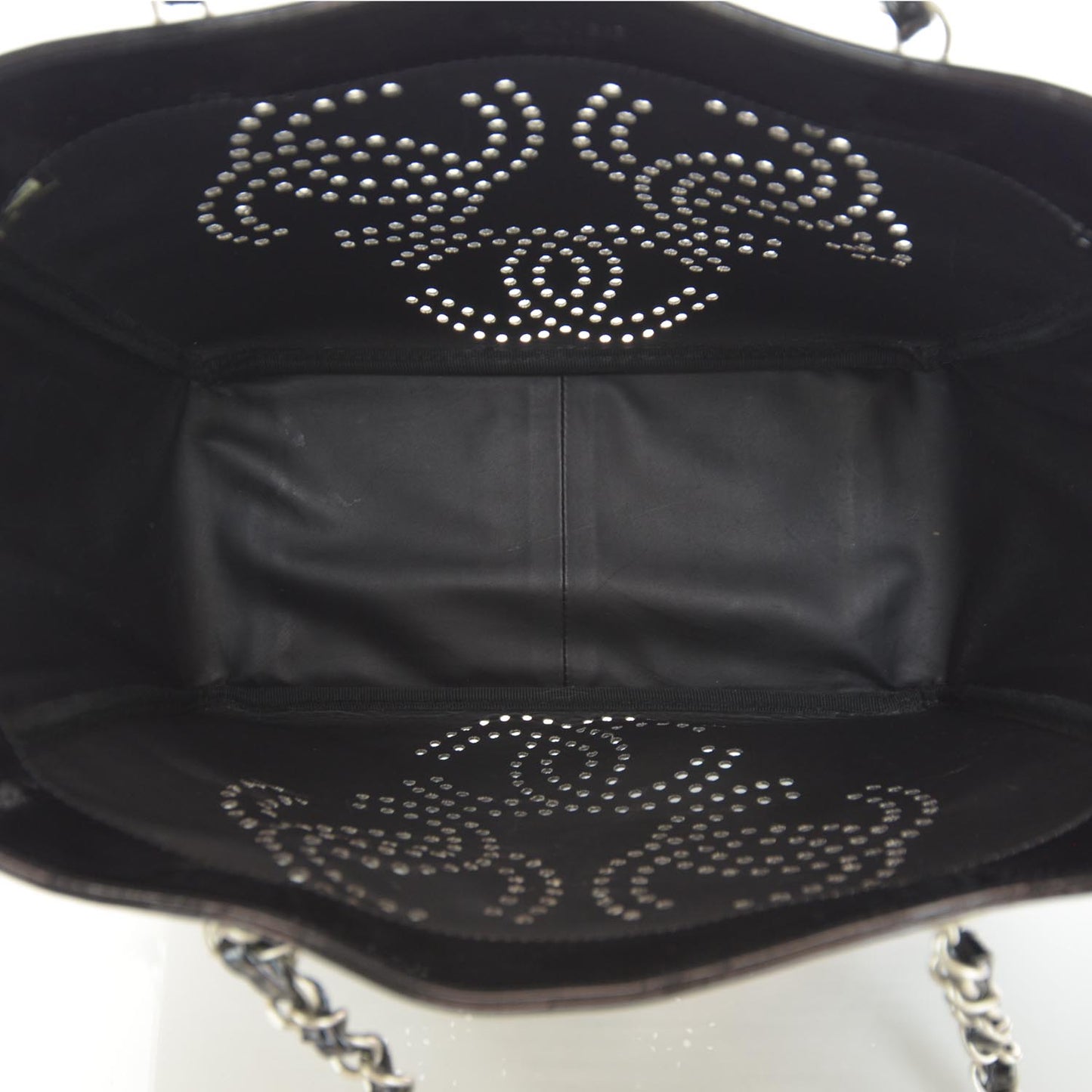 Patent Perforated CC Shopping Tote Black