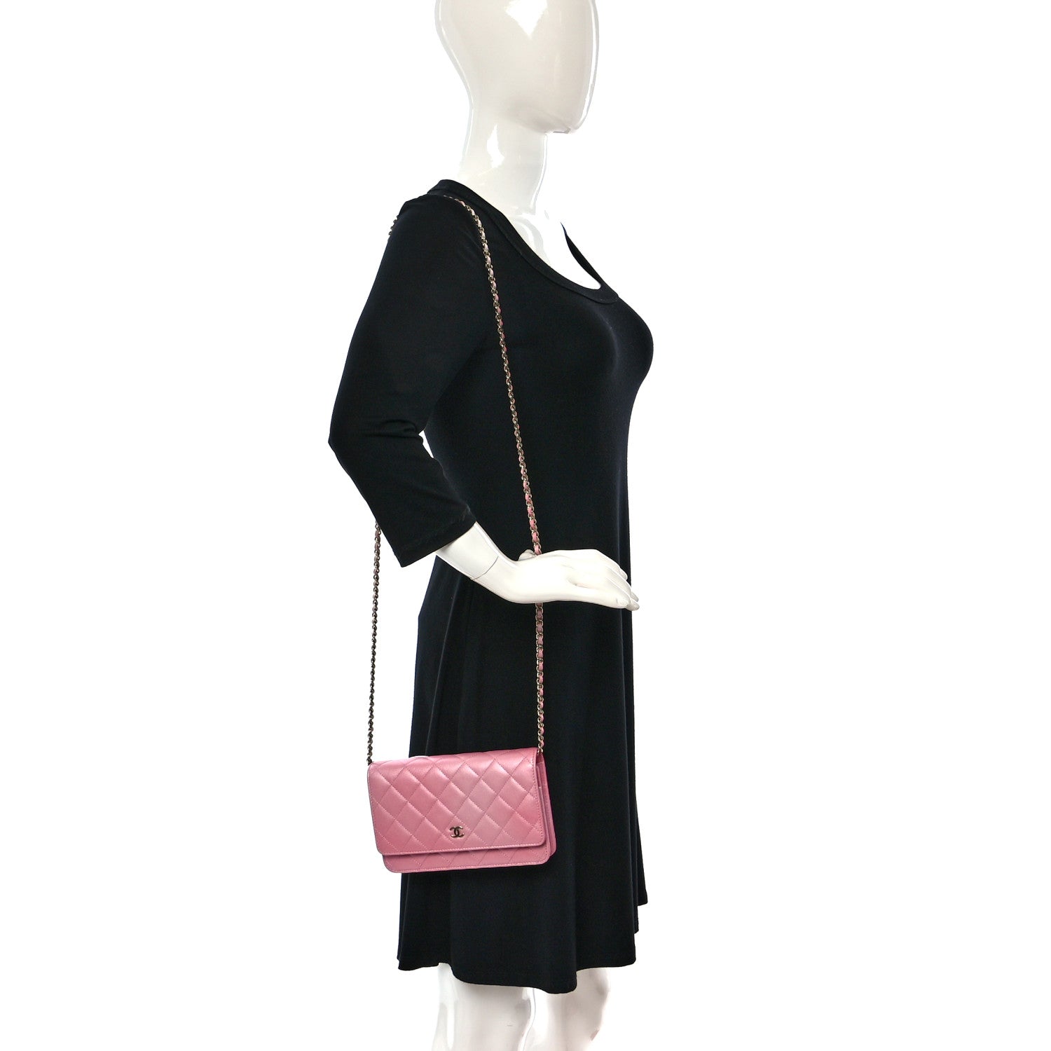 Chanel Iridescent Caviar Quilted Wallet on Chain WOC Rose Pink 2 of 11