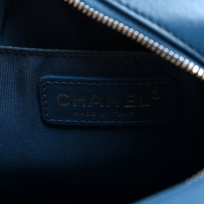 Chanel Calfskin Stitched Enamel CC Camera Case Bag Blue 5 of 9