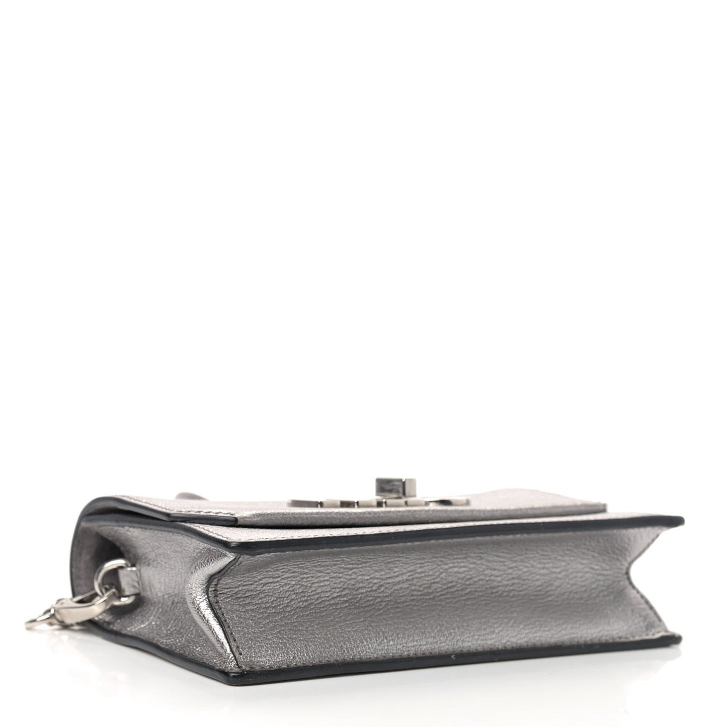 Metallic Goatskin Madras Mini Miu Logo Shoulder Bag Cromo