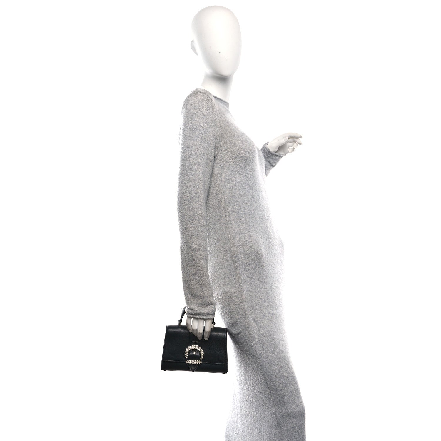 Jimmy Choo Calfskin Crystal Small Cheri Top Handle Bag Black