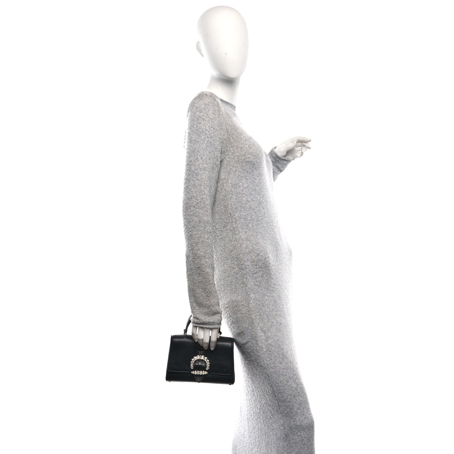 Calfskin Crystal Small Cheri Top Handle Bag Black