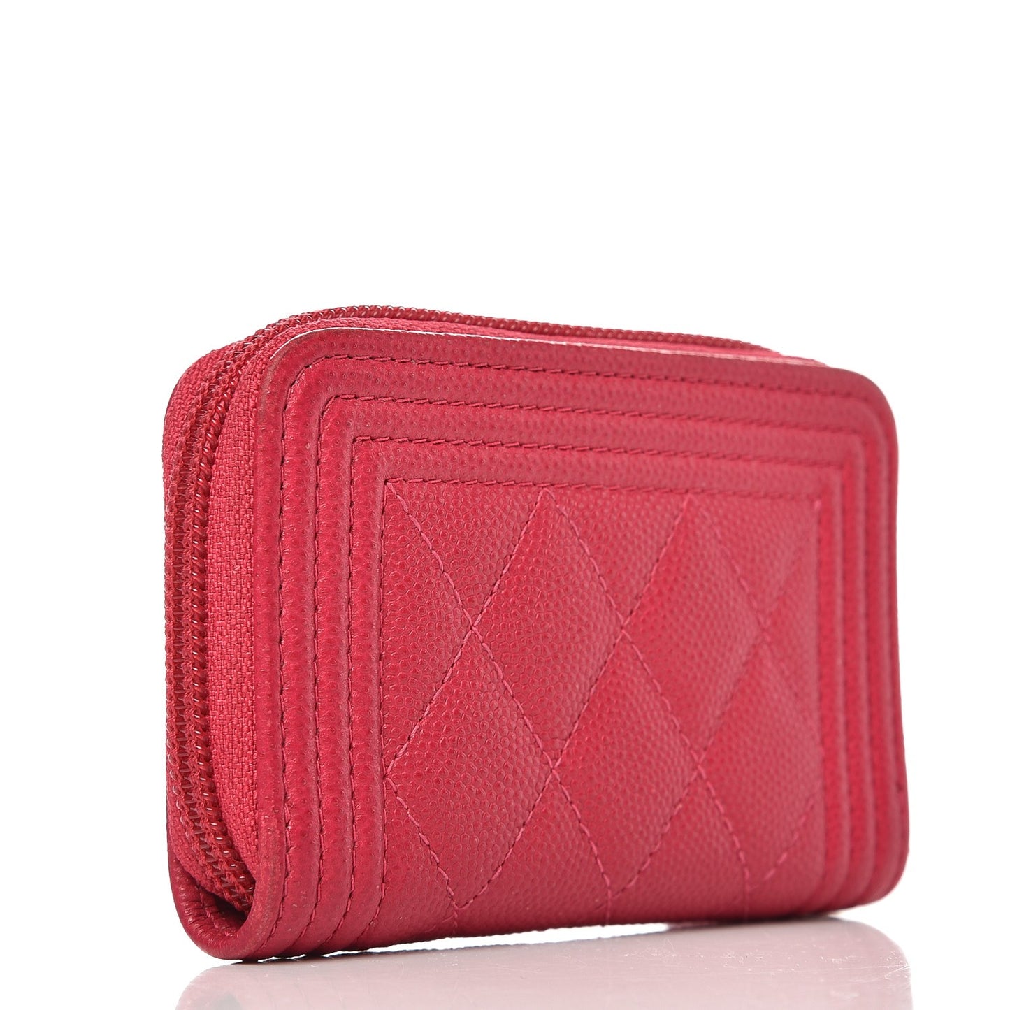 Caviar Quilted Boy Zip Around Coin Purse Wallet Fuchsia