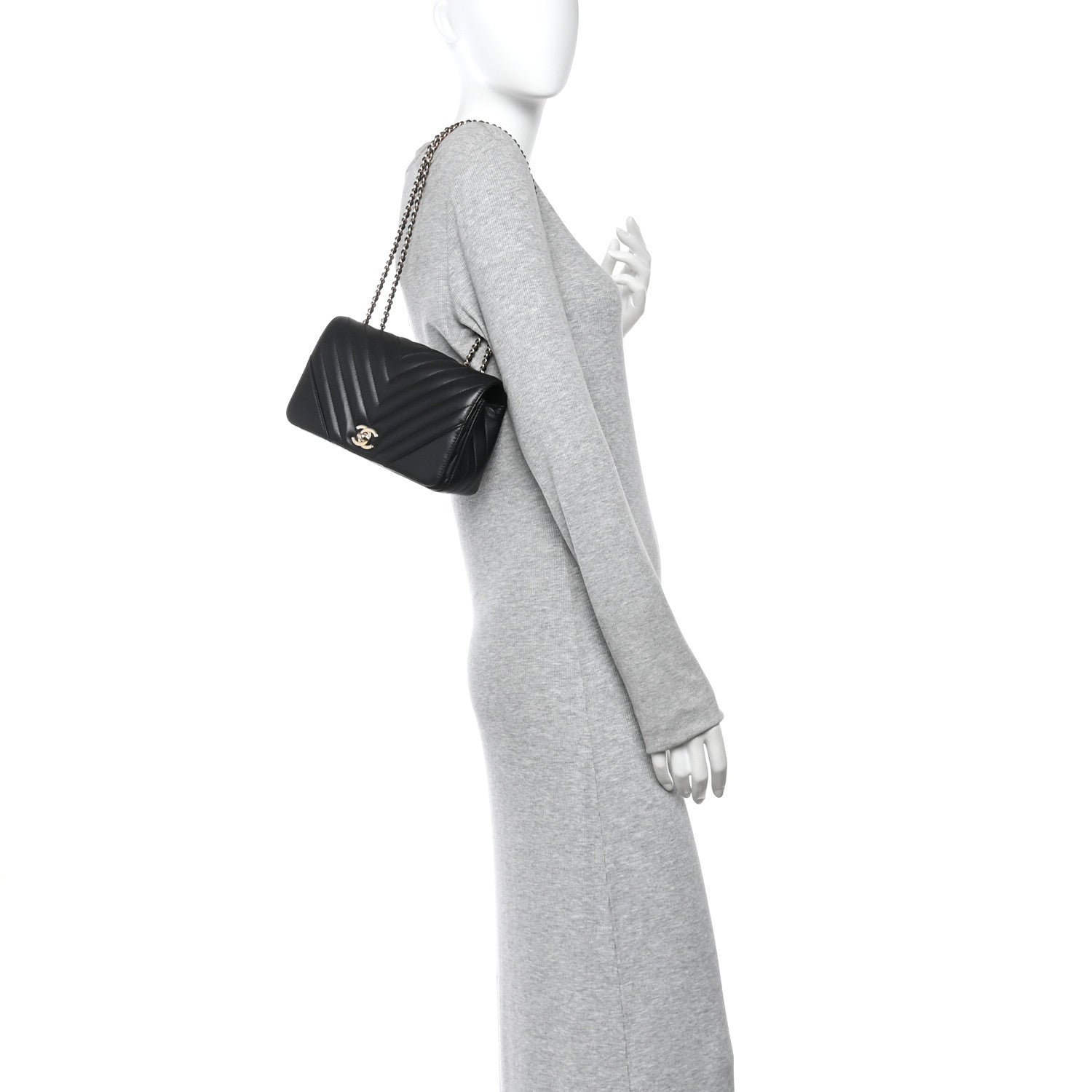 Chanel Calfskin Chevron Quilted Mini Statement Flap Black 2 of 13