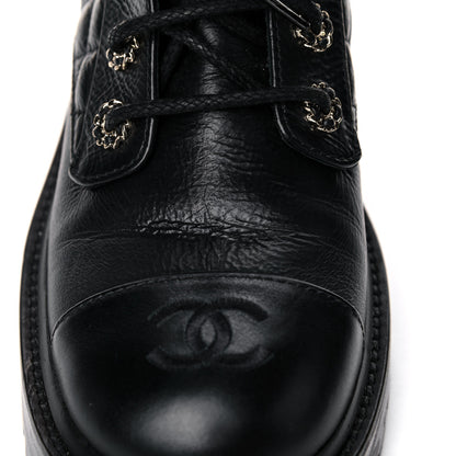 Chanel Shiny Goatskin Calfskin Quilted Lace Up Combat Boots 38 Black 8 of 13