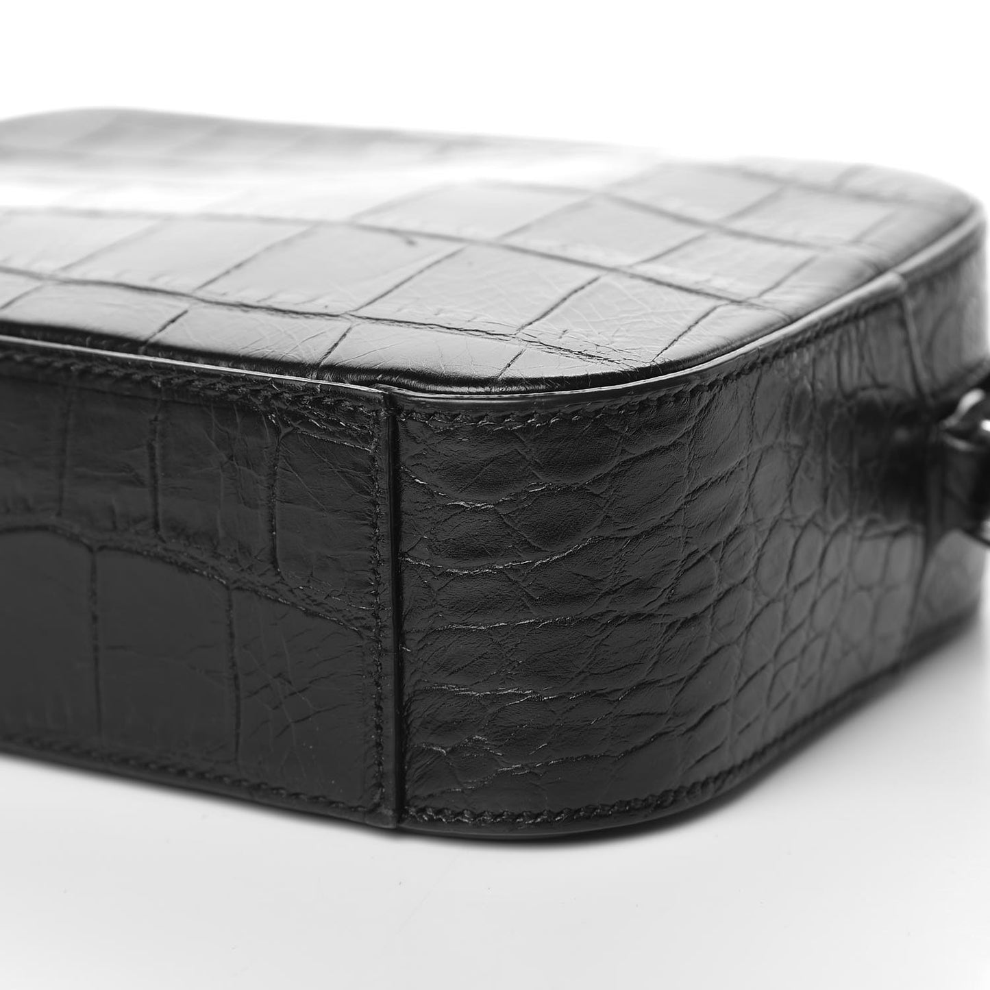 Calfskin Crocodile Embossed Small Classic Monogram Camera Bag Black