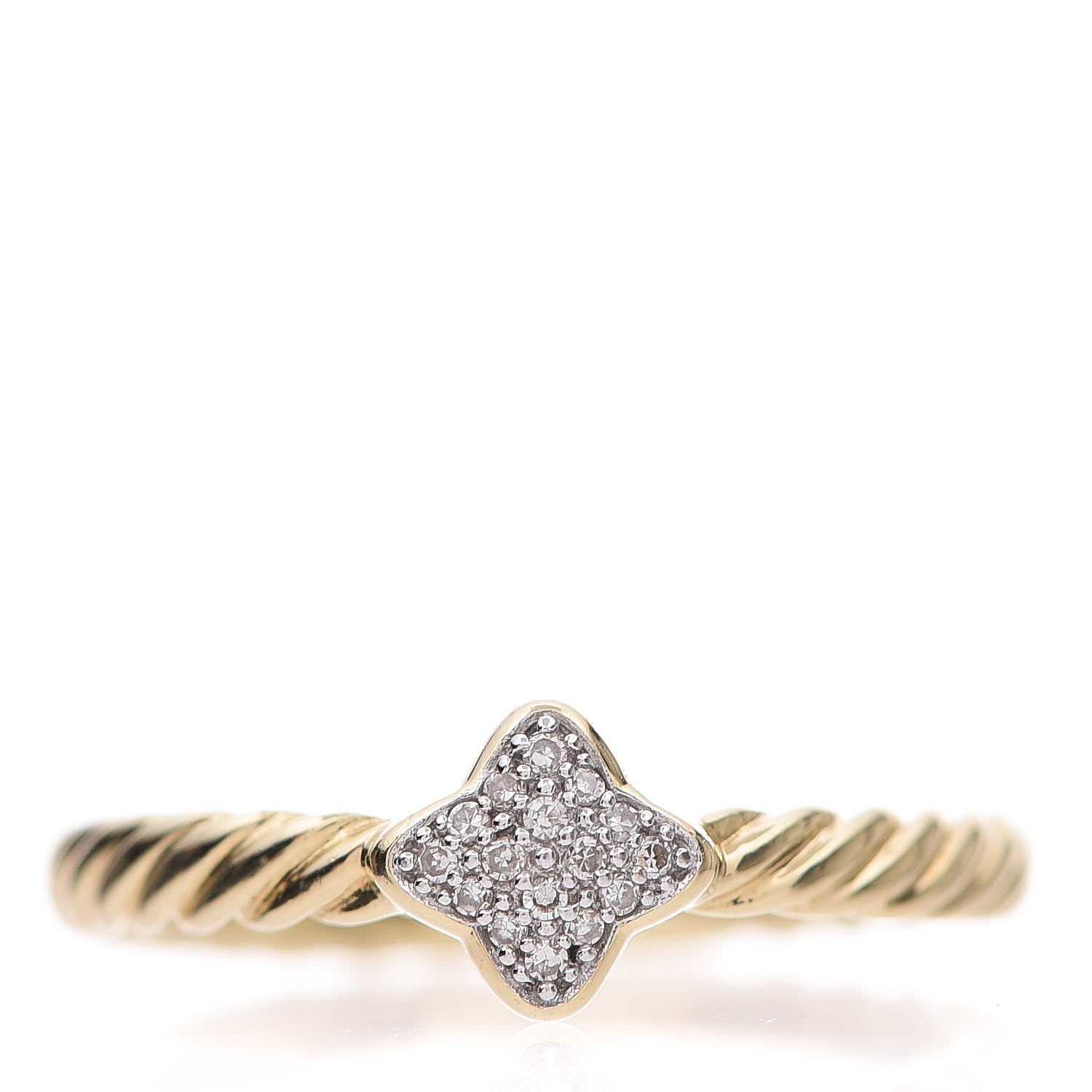 David Yurman 18K Yellow Gold Pave Diamond 6mm Quatrefoil Ring 52 6 1 of 5