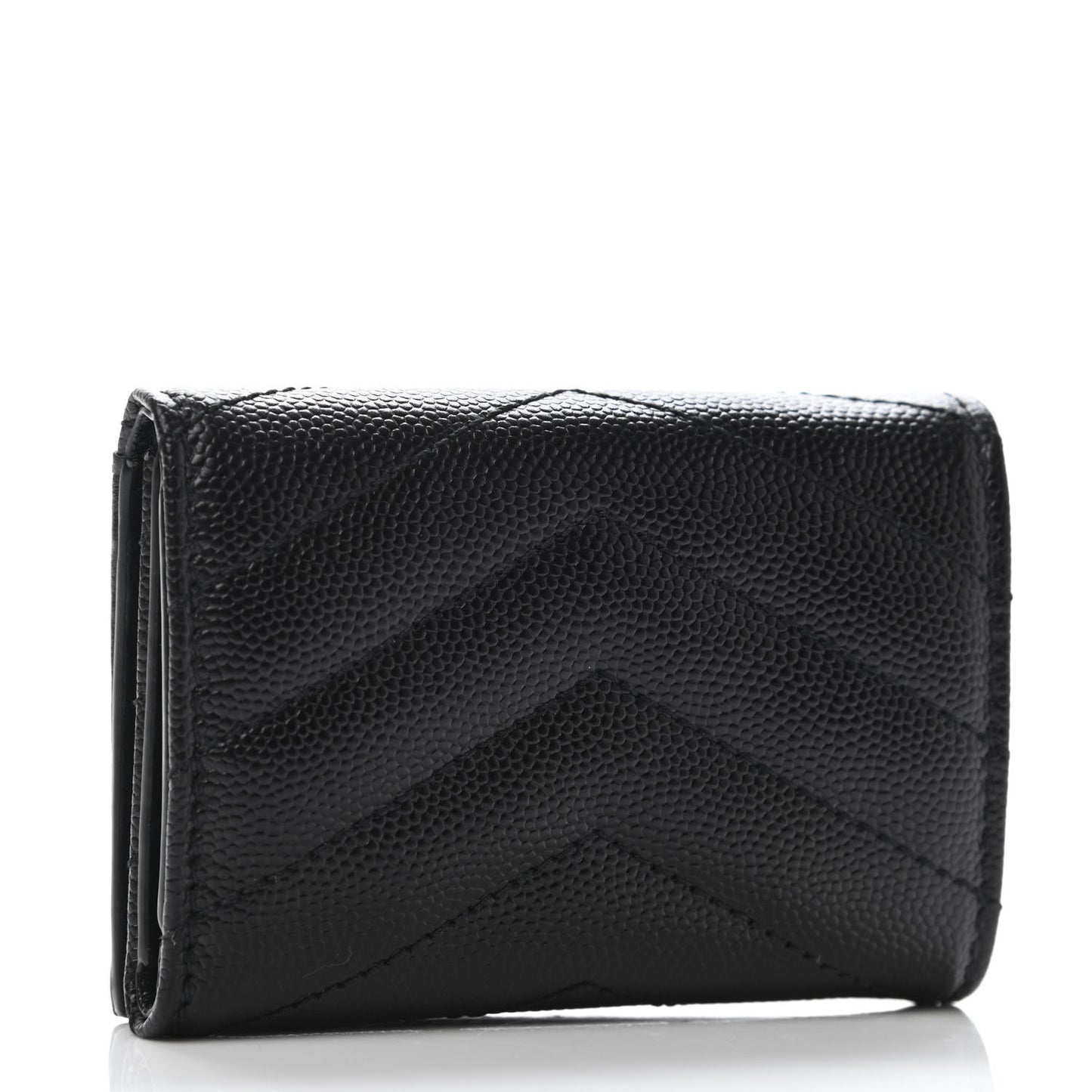 Grain De Poudre Matelasse Chevron Monogram Compact Tri Fold Pocket Wallet Black