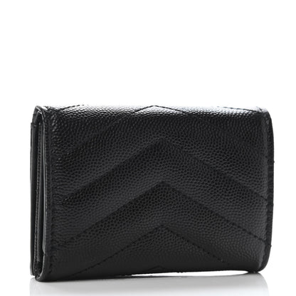 Saint Laurent Grain De Poudre Matelasse Chevron Monogram Compact Tri Fold Pocket Wallet Black 2 of 5