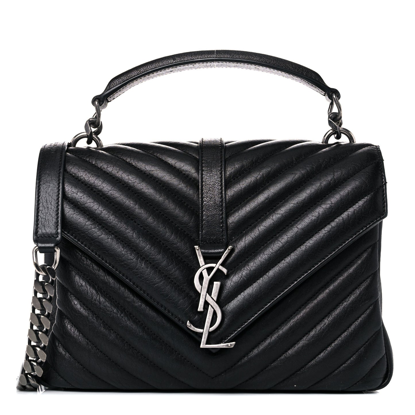 Sheepskin Matelasse Chevron Monogram Medium College Bag Black