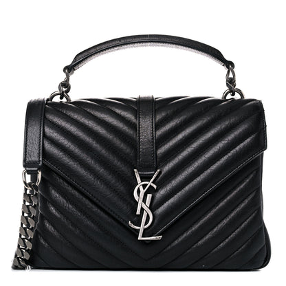 Saint Laurent Sheepskin Matelasse Chevron Monogram Medium College Bag Black 1 of 12
