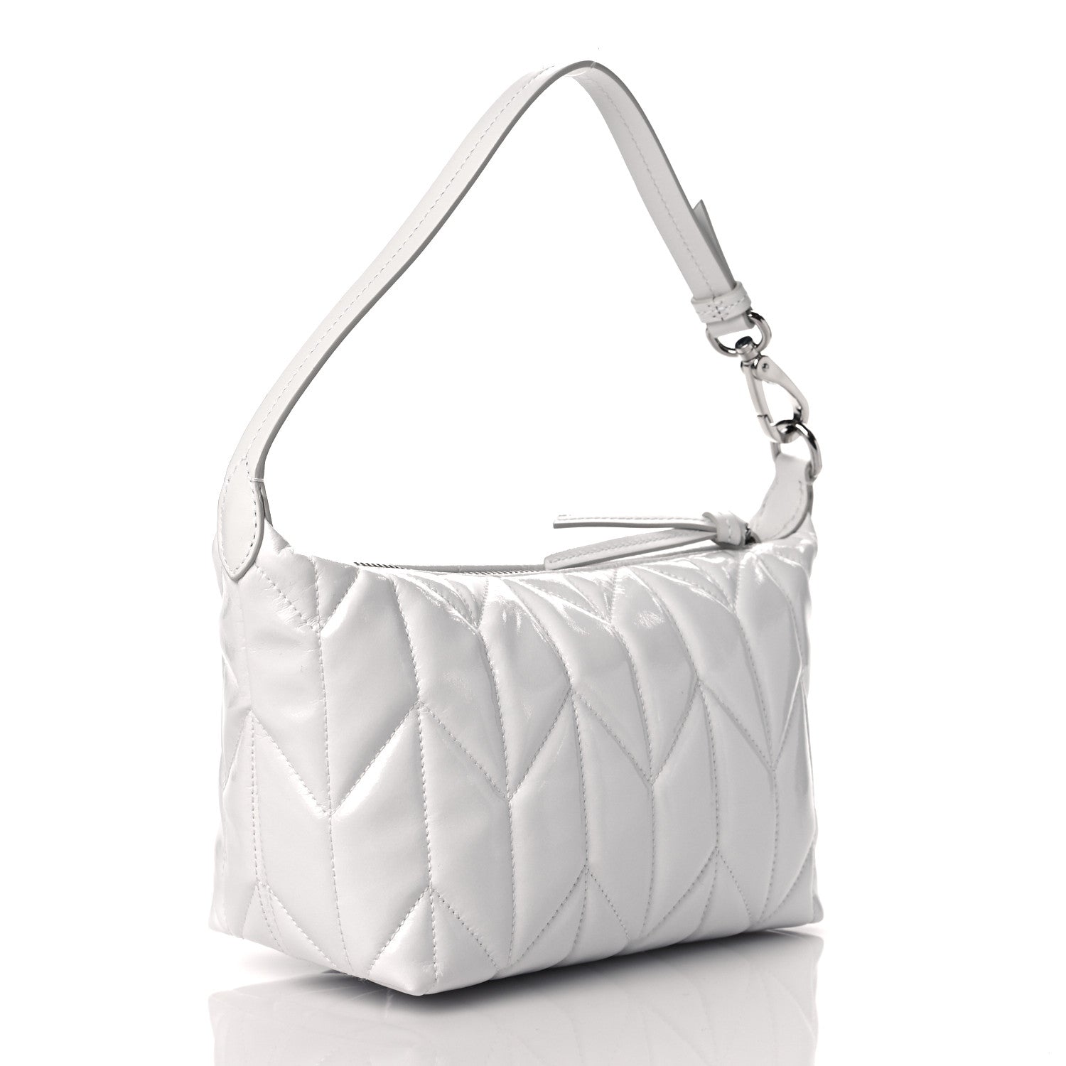 Miu Miu Iridescent Fabric Quilted Mini Spirit Ciré Bag White 3 of 10