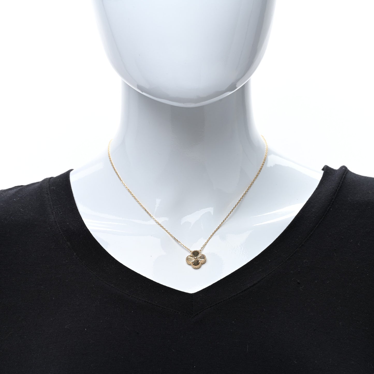 18K Yellow Gold Guilloche Vintage Alhambra Pendant Necklace