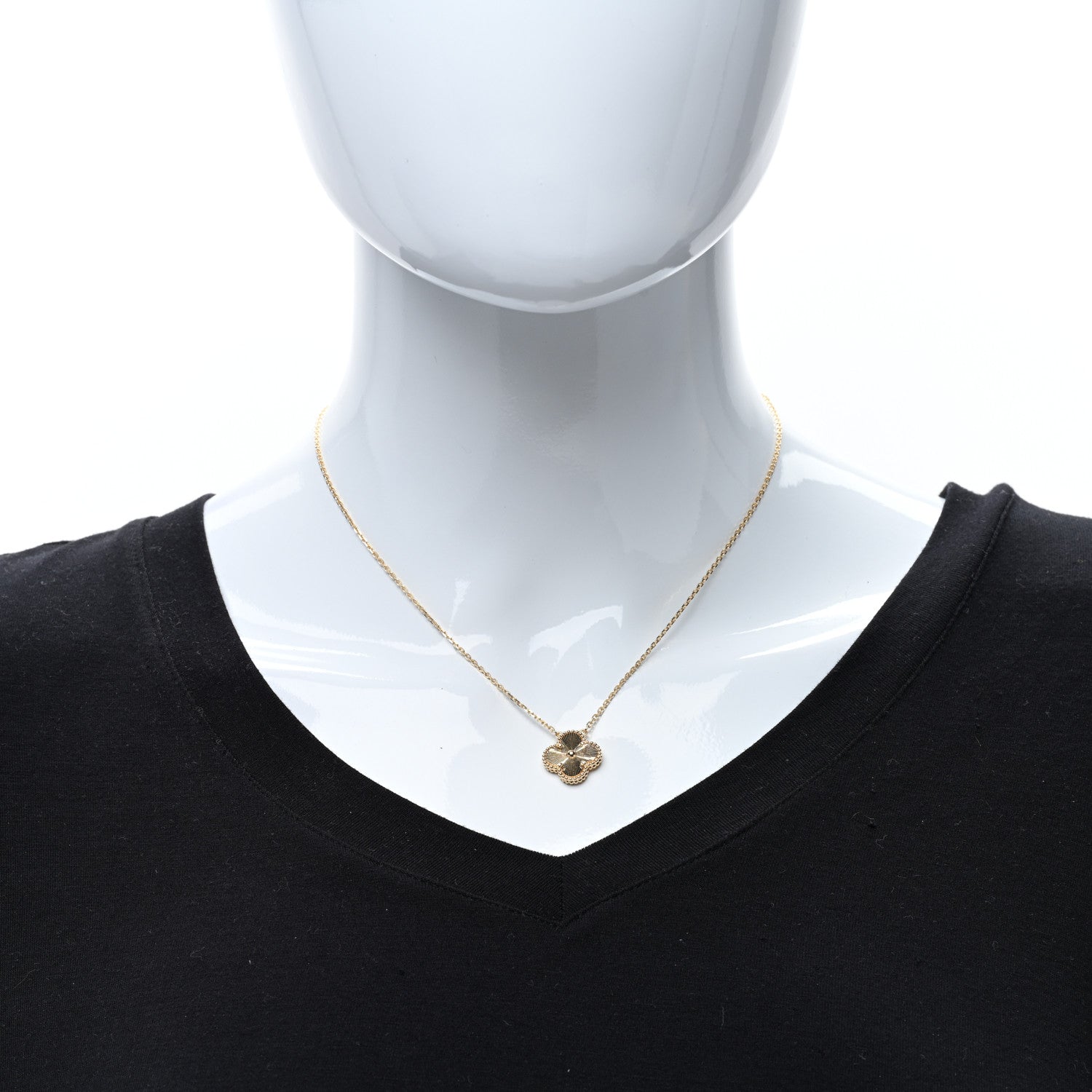 Van Cleef & Arpels 18K Yellow Gold Guilloche Vintage Alhambra Pendant Necklace 3 of 5