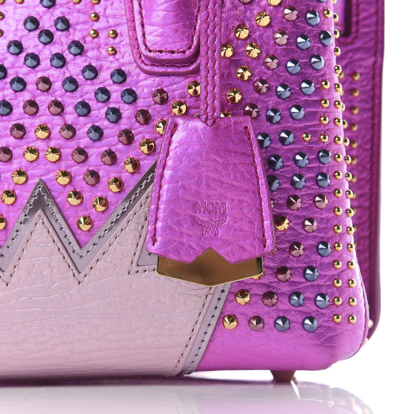 Metallic Calfskin Cyber Studs Mini Milla Tote Electric Pink
