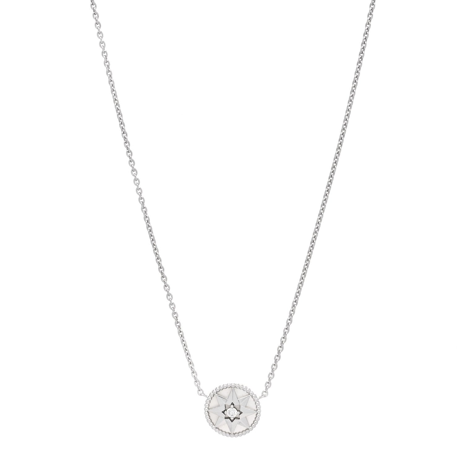 Christian Dior 18K White Gold Diamond Mother of Pearl Rose Des Vents Necklace 1 of 6