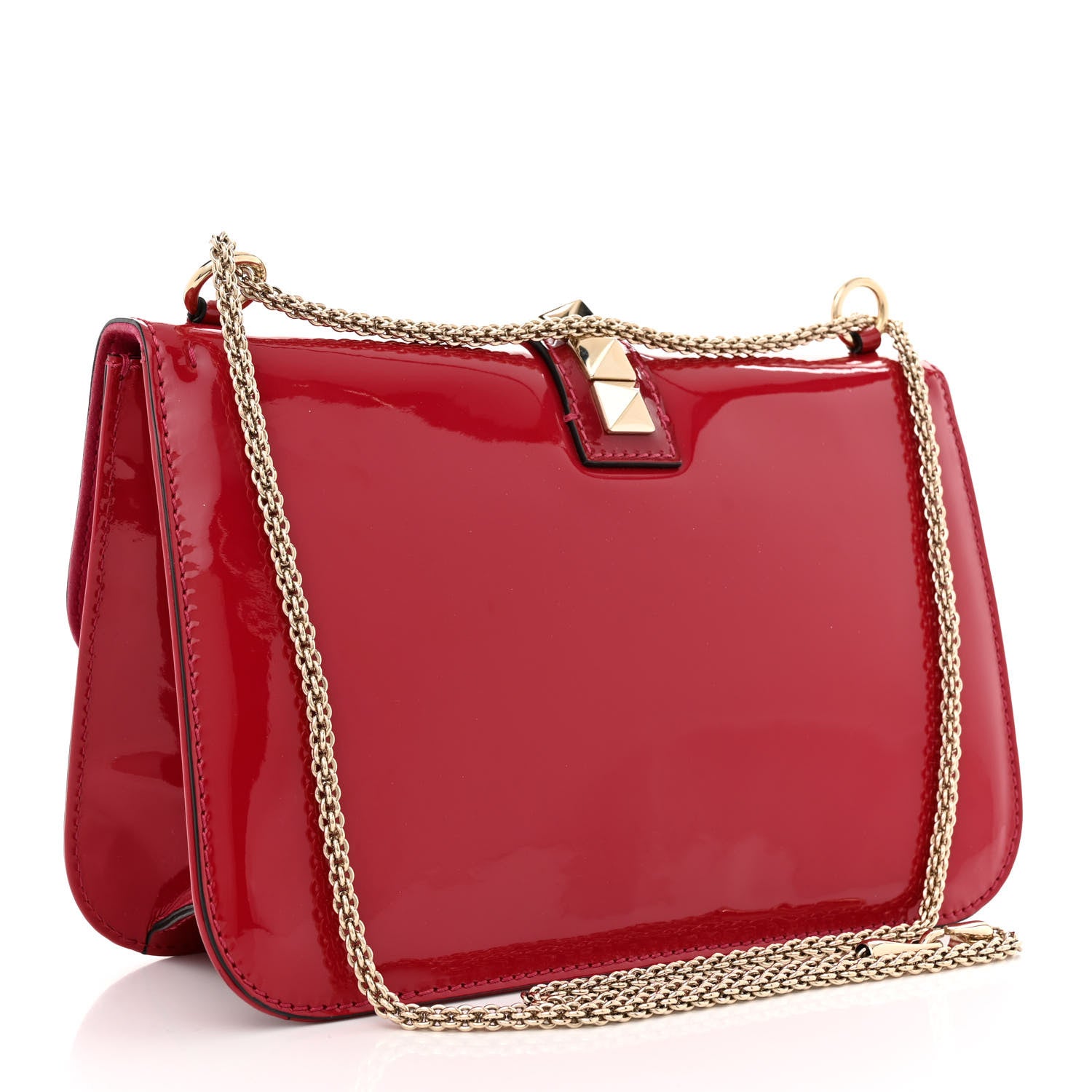 Valentino Garavani Patent Large Glam Lock Rockstud Flap Red 3 of 14