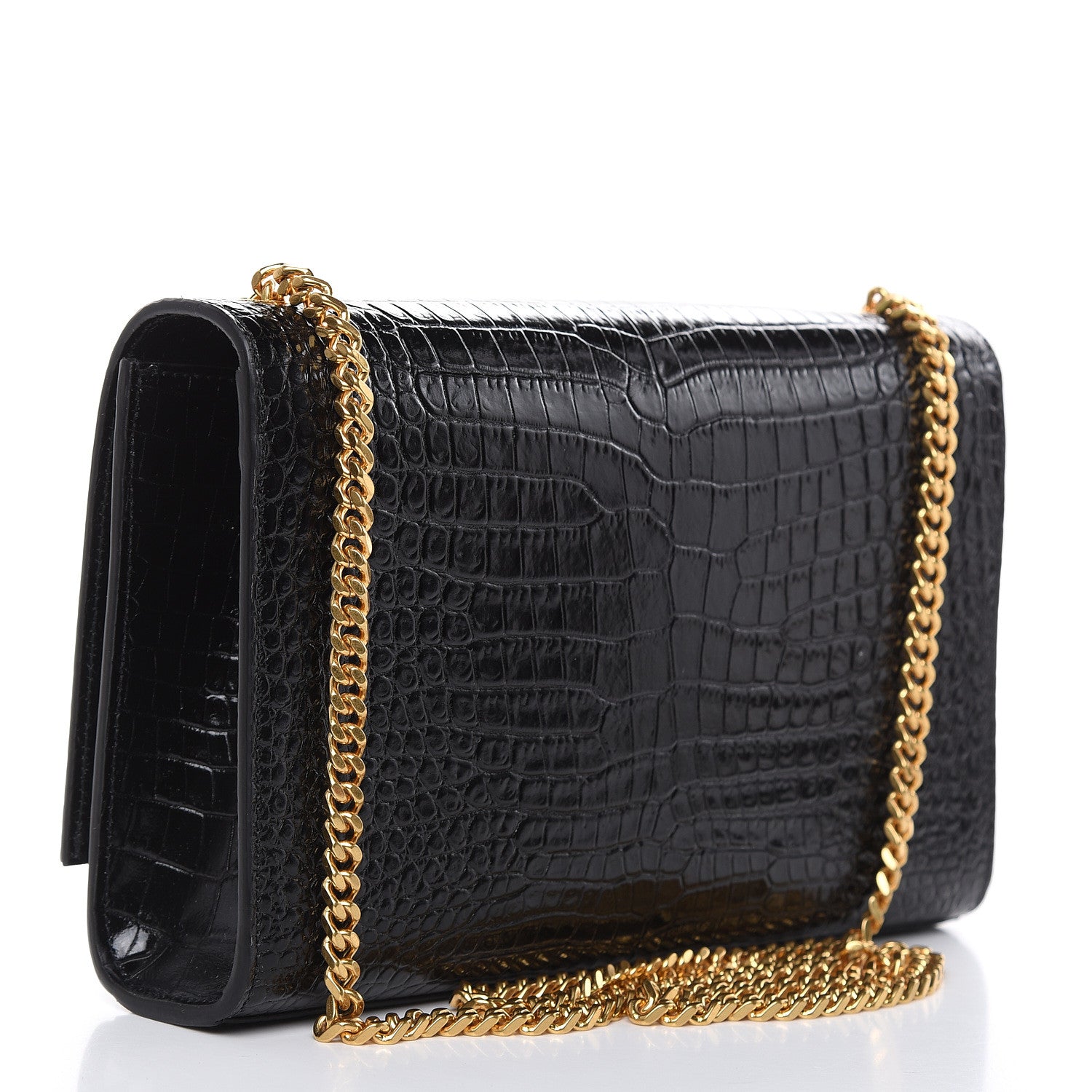 Saint Laurent Calfskin Crocodile Embossed Medium Classic Monogram Kate Tassel Satchel Black 3 of 10
