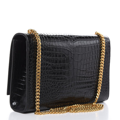Saint Laurent Calfskin Crocodile Embossed Medium Classic Monogram Kate Tassel Satchel Black 3 of 10