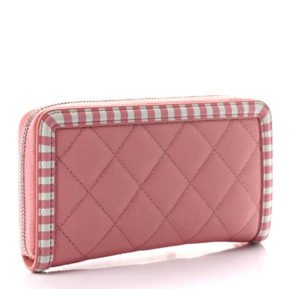 Chanel Caviar Quilted Medium Stripe Filigree Zip Around Wallet Pink White 3 of 8