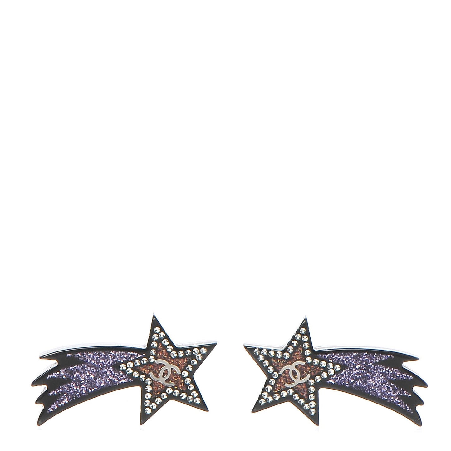 Resin Crystal CC Shooting Star Earrings Silver Purple