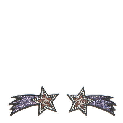 Chanel Resin Crystal CC Shooting Star Earrings Silver Purple 1 of 6