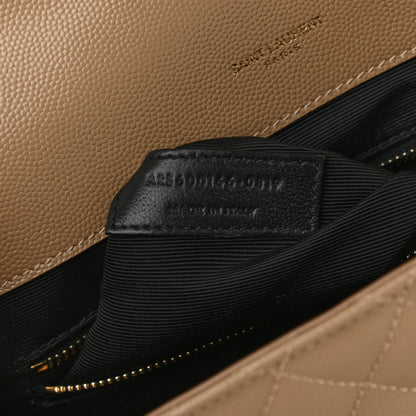 Saint Laurent Grain De Poudre Textured Mixed Matelasse Triquilt Large Monogram Satchel Natural Tan 8 of 11