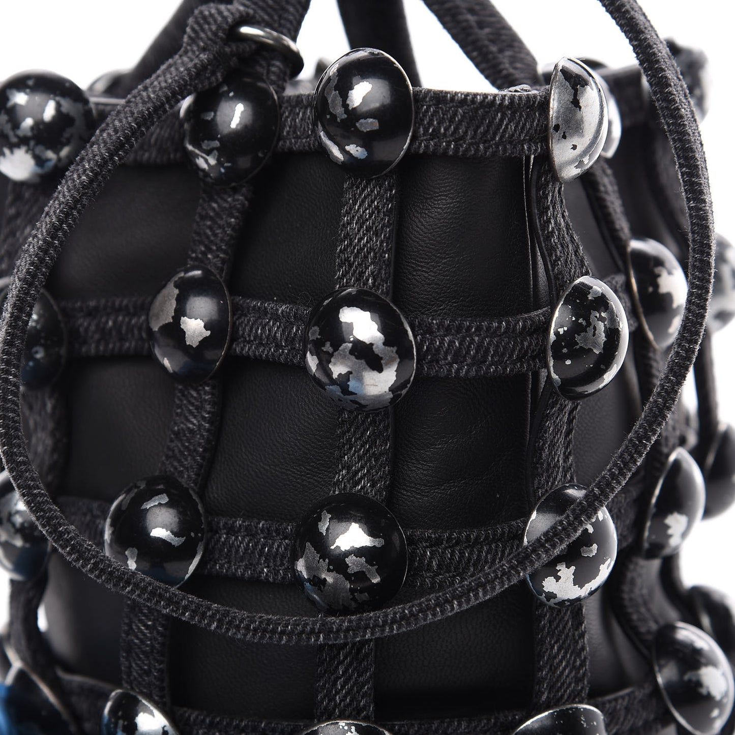Denim Embellished Mini Roxy Bucket Bag Grey Aged