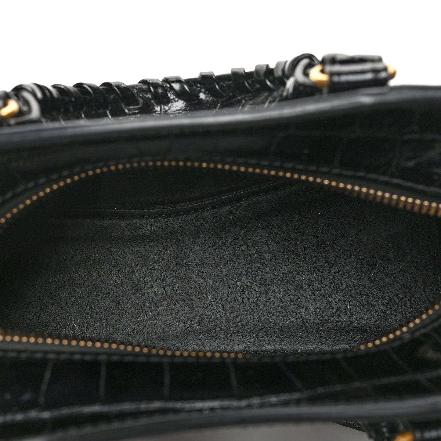 Shiny Supple Calfskin Crocodile Embossed Neo Classic Gold Hardware Mini City Black