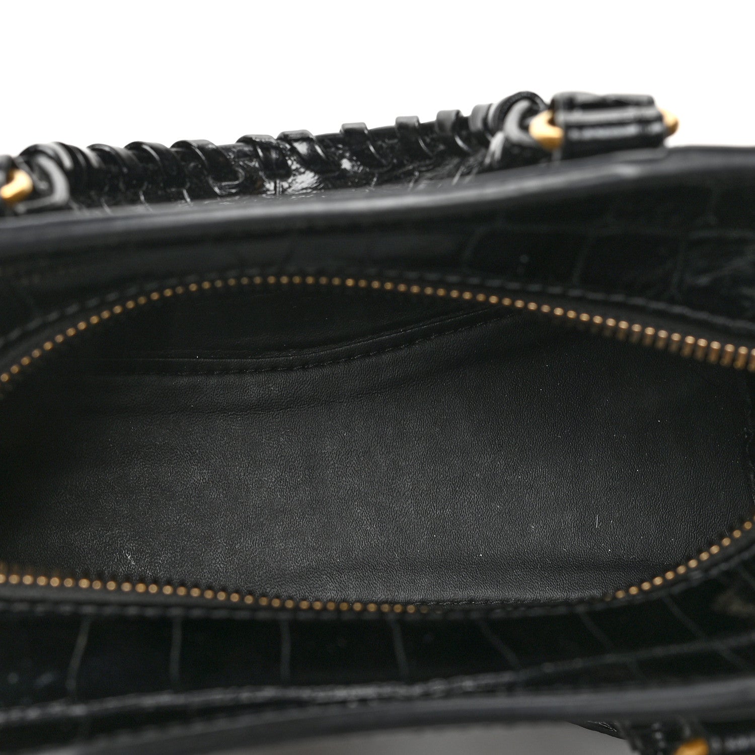Balenciaga Shiny Supple Calfskin Crocodile Embossed Neo Classic Gold Hardware Mini City Black 5 of 6