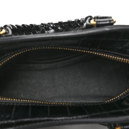 Balenciaga Shiny Supple Calfskin Crocodile Embossed Neo Classic Gold Hardware Mini City Black 5 of 6
