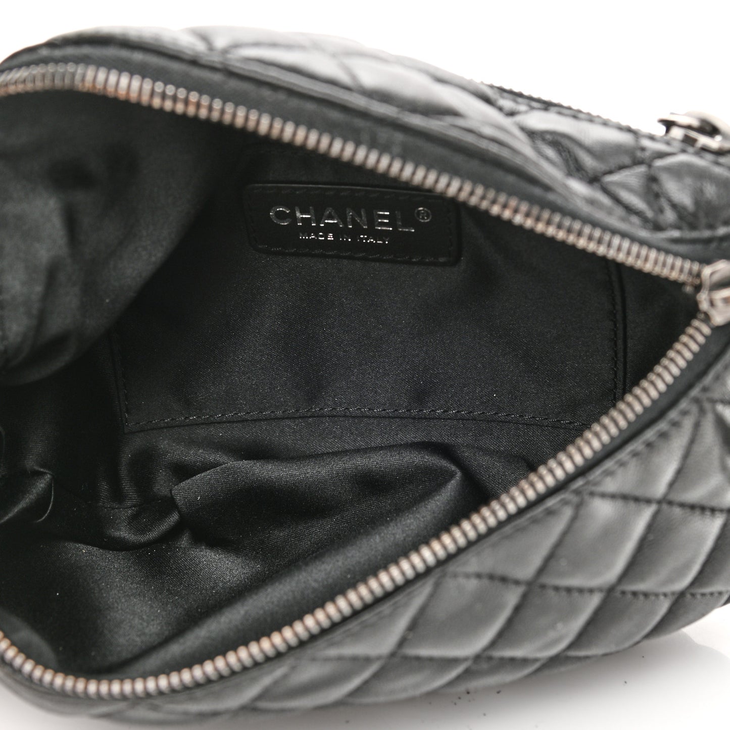Lambskin Quilted Banane Waist Bag Fanny Pack Black