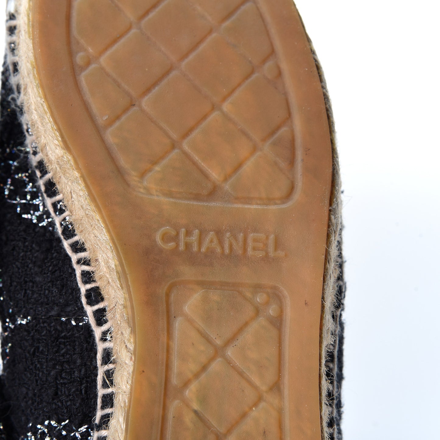 Tweed Lambskin CC Espadrilles 37 Black Silver