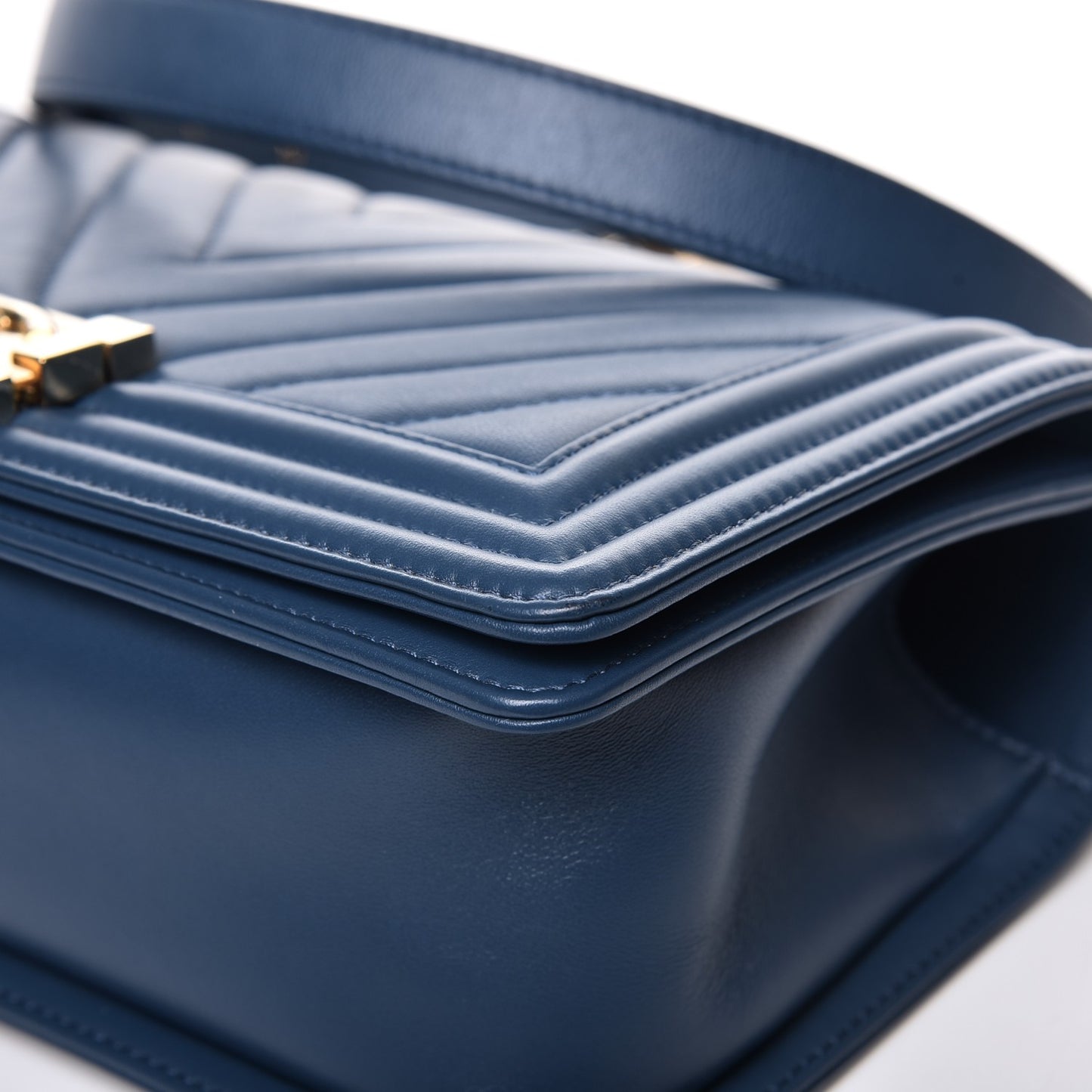 Calfskin Chevron Quilted Medium Boy Flap Blue