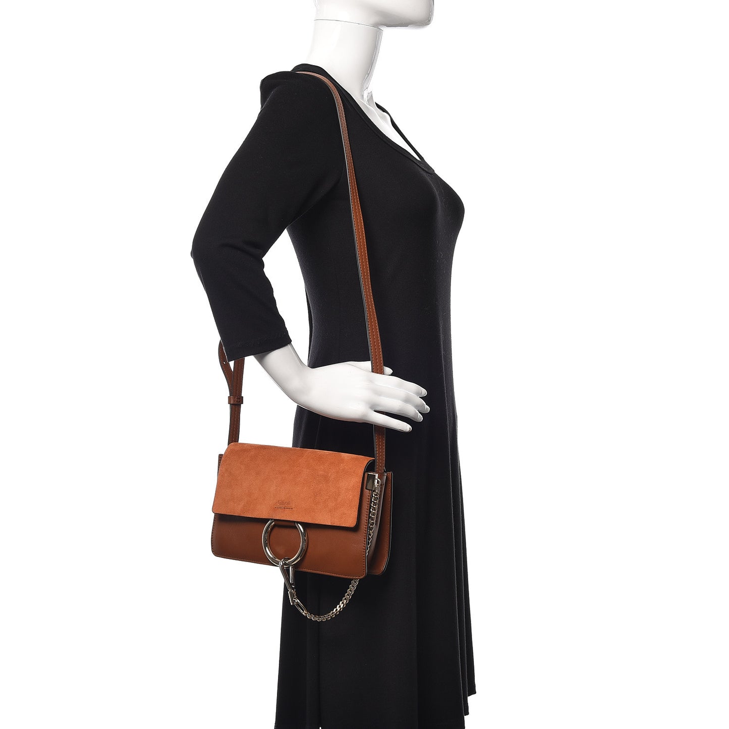 Suede Calfskin Small Faye Shoulder Bag Tobacco