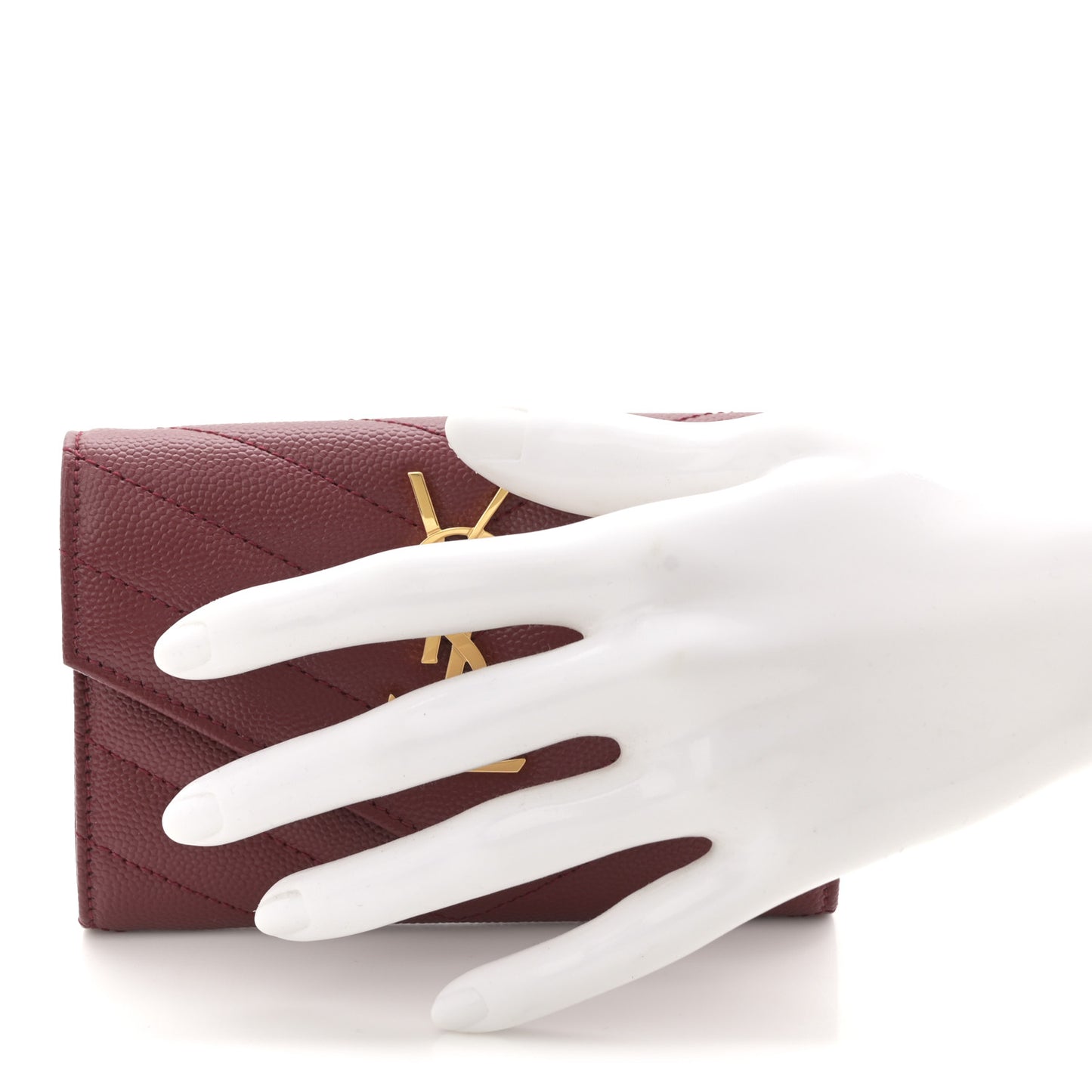 Grain De Poudre Matelasse Chevron Small Monogram Envelope Wallet Rouge Eros