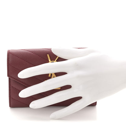 Saint Laurent Grain De Poudre Matelasse Chevron Small Monogram Envelope Wallet Rouge Eros 2 of 8