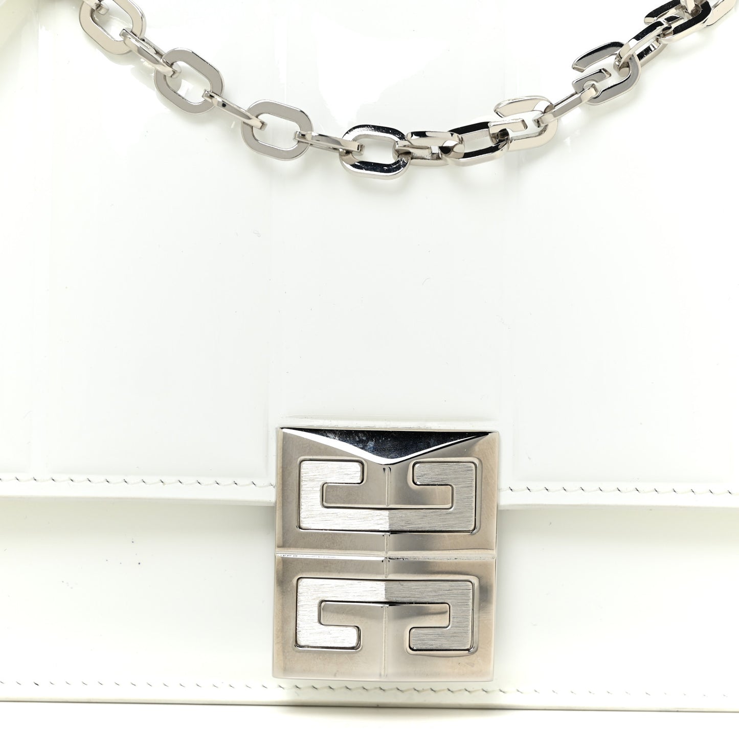 Patent Quilted Small 4G Chain Shoulder Bag White