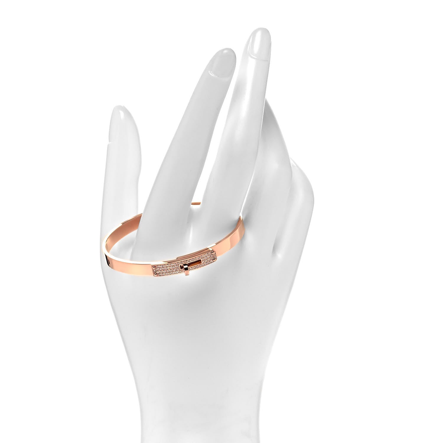 Hermes 18K Rose Gold Diamond PM Kelly Pave Bracelet XS 2 of 4