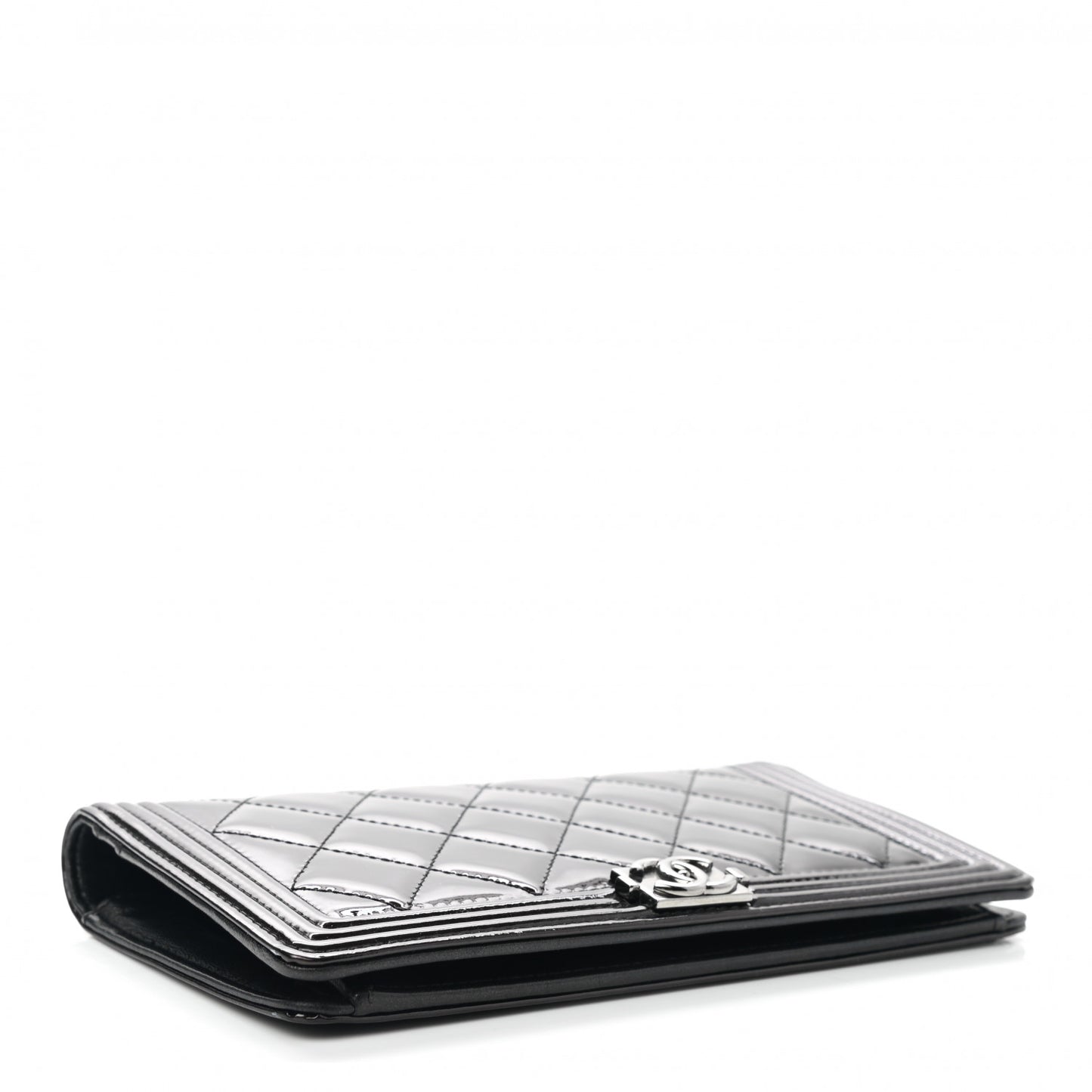 Patent Calfskin Quilted Boy Yen Wallet Black