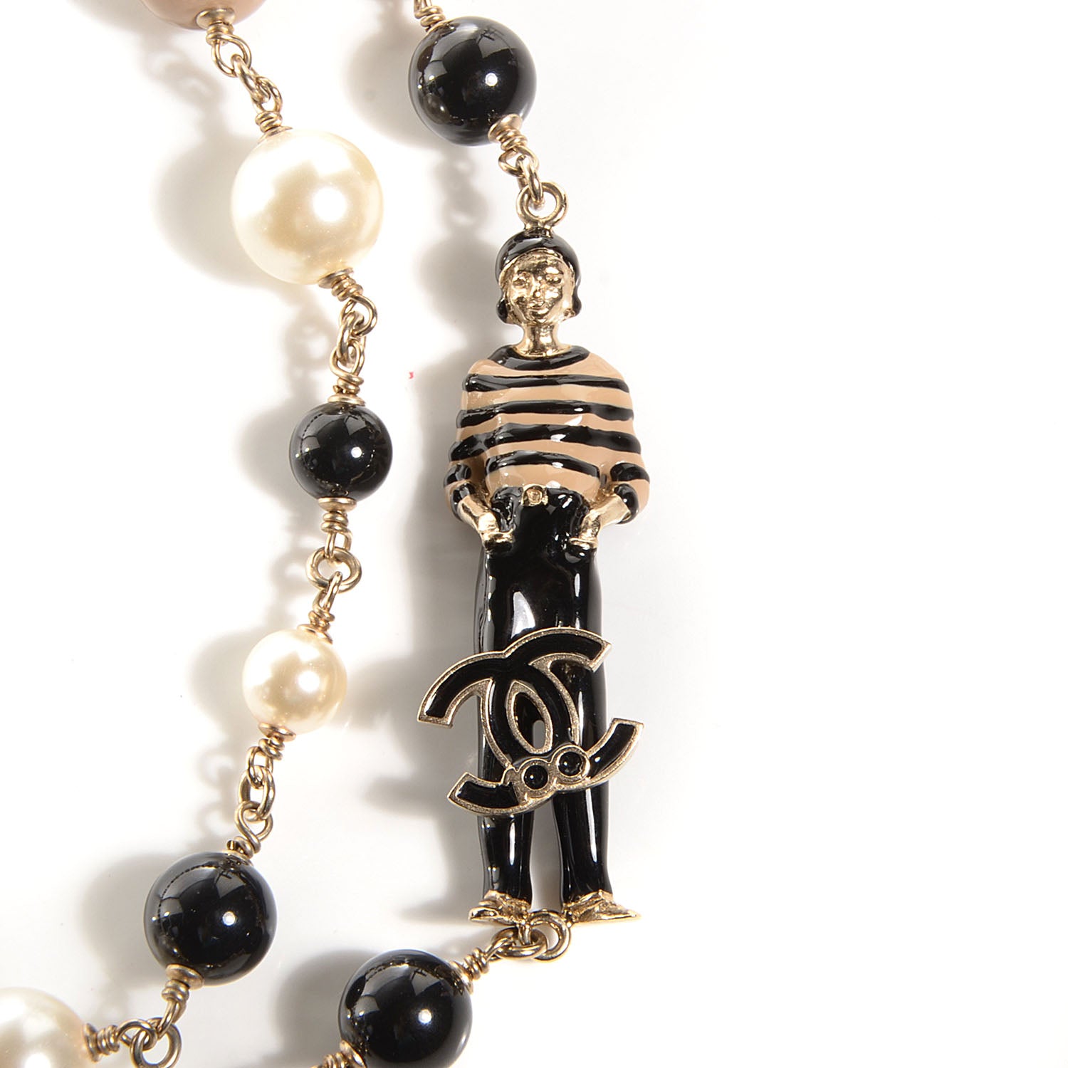 Chanel Pearl CC 100th Anniversary Coco Charm Necklace Black Beige Gold 4 of 5