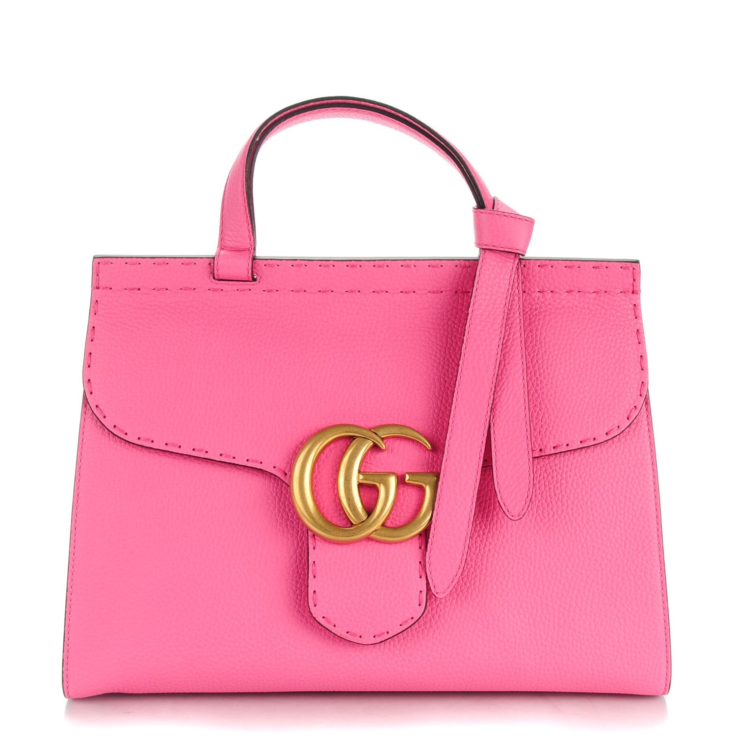 Gucci Calfskin Small GG Marmont Top Handle Bag Pink Tropical Flower 1 of 7