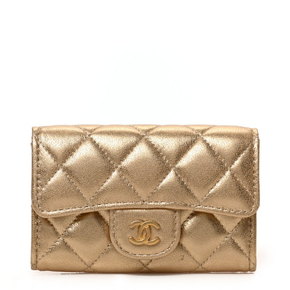 Chanel Metallic Lambskin Quilted Flap Card Holder Wallet Gold 1 of 8