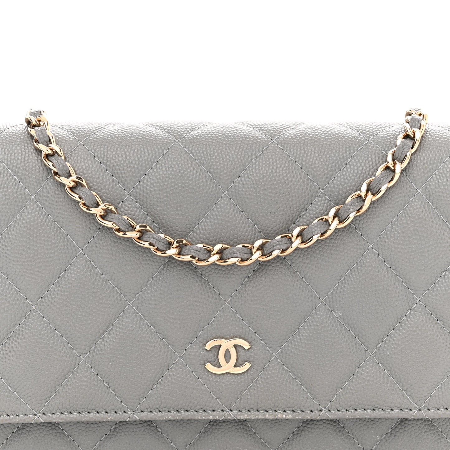 Caviar Quilted Wallet on Chain WOC Grey