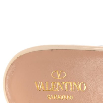 Valentino Garavani Calfskin Lacquered Monochrome Rockstud Caged Flat Slide Sandals 37.5 Ivory 10 of 14